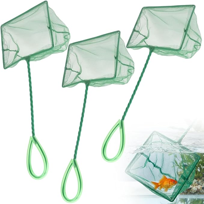 3 Pack Fish Net Aquarium Fine Fishing Mesh with Plastic Handle, 6-Inch