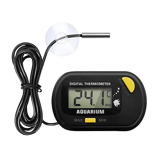Digital Aquarium Thermometer for Fish Tank & Reptile Terrarium Large LCD Display with MAX/MIN Memory, Waterproof Submersible Water Temperature Gauge for Freshwater & Saltwater Tanks (Orange)