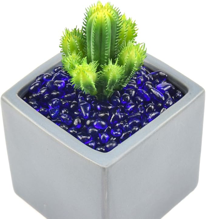 WAYBER Glass Stones, 1Lb/460g Irregular Sea Glass Pebbles Non-Toxic Artificial Gemstones for Gem Display/Vase Filler/Terrarium Flowerpot Aquarium Turtle Tank Decoration, Deep Blue