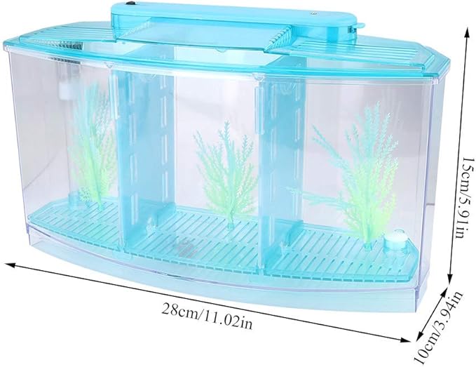 Small Fish Isolation Fish Tank, LED Acrylic Aquarium Fish Tank, Transparent Fish Isolation Box with 2 Isolation Plates for Small Fishes Betta Shrimp Guppy (Blue)