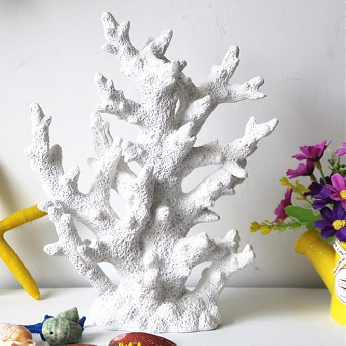 Taotenish Artificial Coral Ornament Underwater Sea Plants Decorations Craft Resin Aquarium Plants Coral Fish Tank Decorations - White