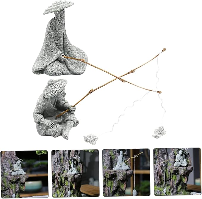 YARNOW 1 Set Fisherman Statue Asian Decorations Fishing Decor Fishing Accessories Fisherman Fish Tank Sand Garden Accessories Boat Fish Tank Rockery Ornament ation