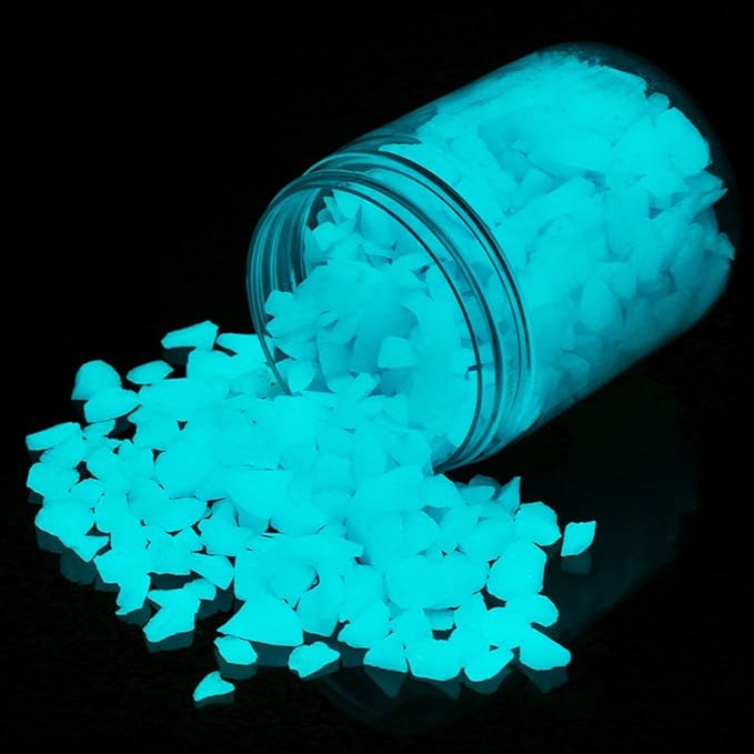 Shiny Stone Glow in The Dark Aquarium Neon Gravel Sand, Decorative Rocks for Fish Tank and Fairy Garden, Home Dec,305g/0.67lbs (5-8mm, Blue)