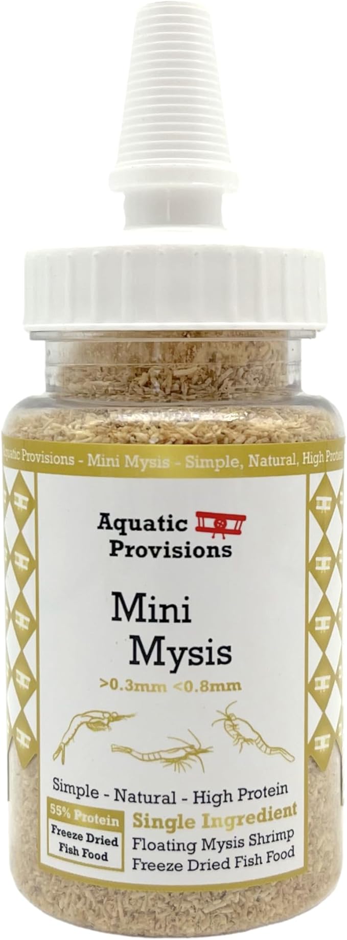 Aquatic Provisions Mini Mysis Freeze Dried Fine Mysis Shrimp 0.6 oz, Floating Loose Fish Food for Freshwater and Marine Aquarium Fish