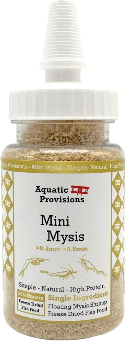 Aquatic Provisions Mini Mysis Freeze Dried Fine Mysis Shrimp 0.6 oz, Floating Loose Fish Food for Freshwater and Marine Aquarium Fish