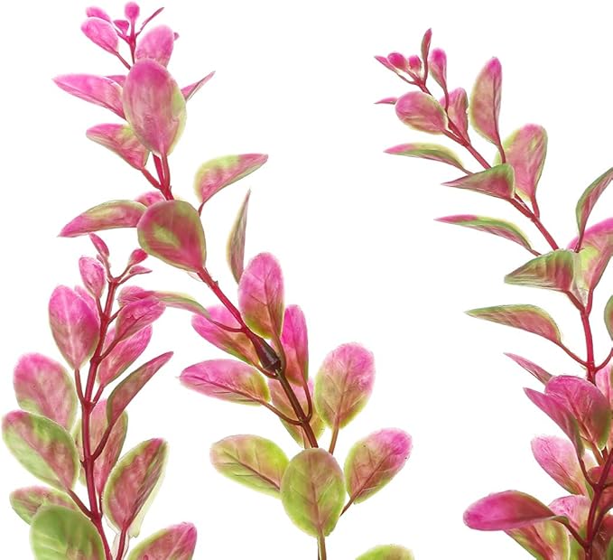18 Inch Artificial Aquarium Plants, Red Rhodo Plastic Fish Tank Decorations, Safe for Freshwater & Saltwater, Non-Toxic Stone Base Ornament for Betta Fish Tank
