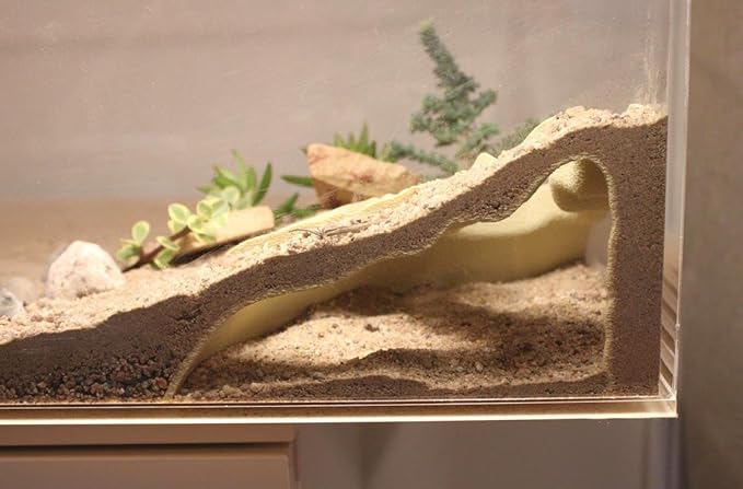 Aquarium/Terarrium Corner Cave Shelter, Burrowing Fish Tunnel Shelter with Sand Slope Design, Decor for Reptiles, Fish and Shrimp, Catfish, Shrimp and Small Aquatic Pets (Brown)
