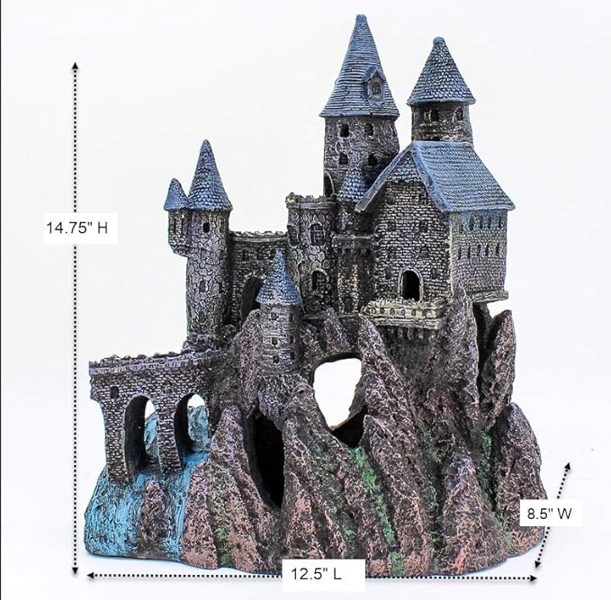 Penn-Plax Deco-Replicas Age-of-Magic Wizard’s Castle Part B Aquarium Decoration - Durable Hand-Painted Resin with Swim Holes & Hideouts - Safe for Freshwater & Saltwater Tanks - Gray, 13 x 9 x 15.5 In