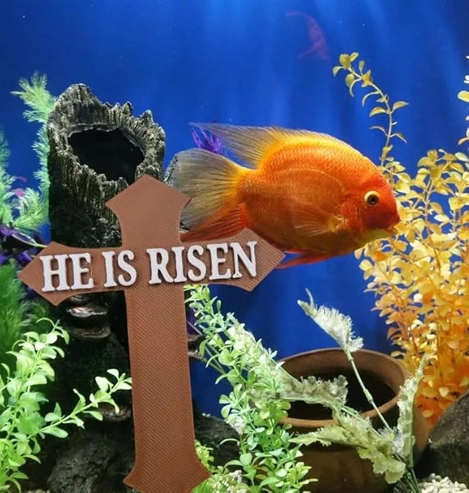 Cross for Aquarium Easter Sign He is Risen Aquarium Decor Fish Tank Decorations Fish Tank Accessories Aquarium Accessories Jesus Cross