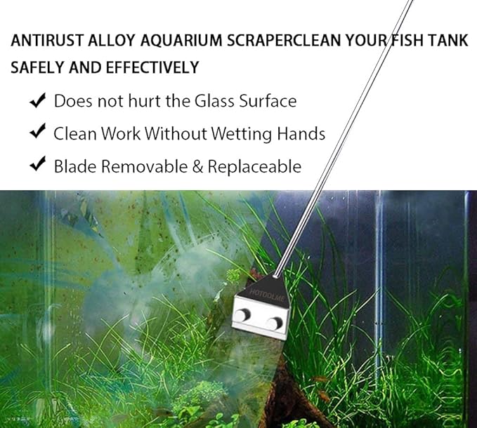 HOTOOLME Aquarium Scraper, 25.6" Stainless Steel Scraper Cleaning Razor with 10 Blades for Glass Aquarium Fish Tank