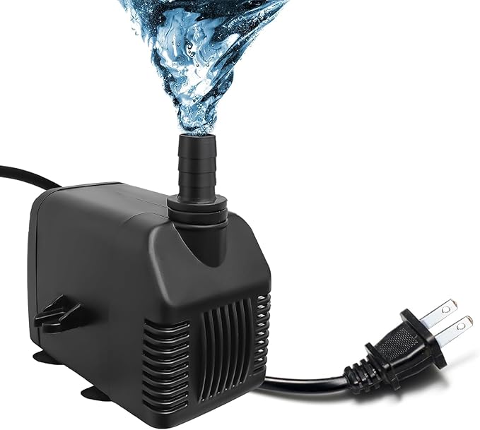 800GPH Submersible Water Pump (3000L/H, 24W), Ultra Quiet Fountain Pump with 2 Nozzles, 6.5ft Power Cord for Fish Tank, Pond, Aquarium, Statuary, Hydroponics