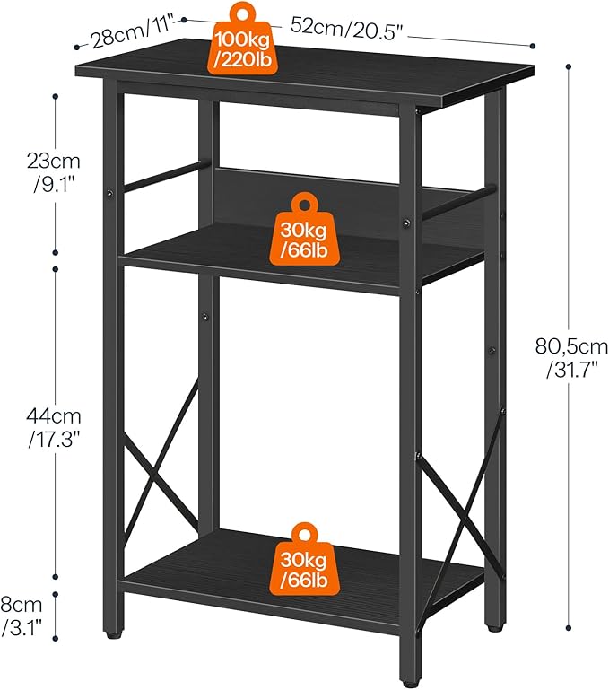 HOOBRO 10 Gallon Aquarium Stand, 3-Tier Fish Tank Stand with Storage, Reptile Turtle Tank Stand with Metal Frame, 20.5" L x 11" W , Black BB52FT01