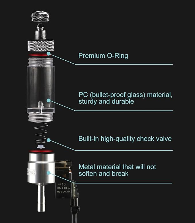 CO2 Bubble Counter with Solenoid Valve and Check Valve for CO2 Generator Regulator Planted Aquarium Quick-Plug Connection