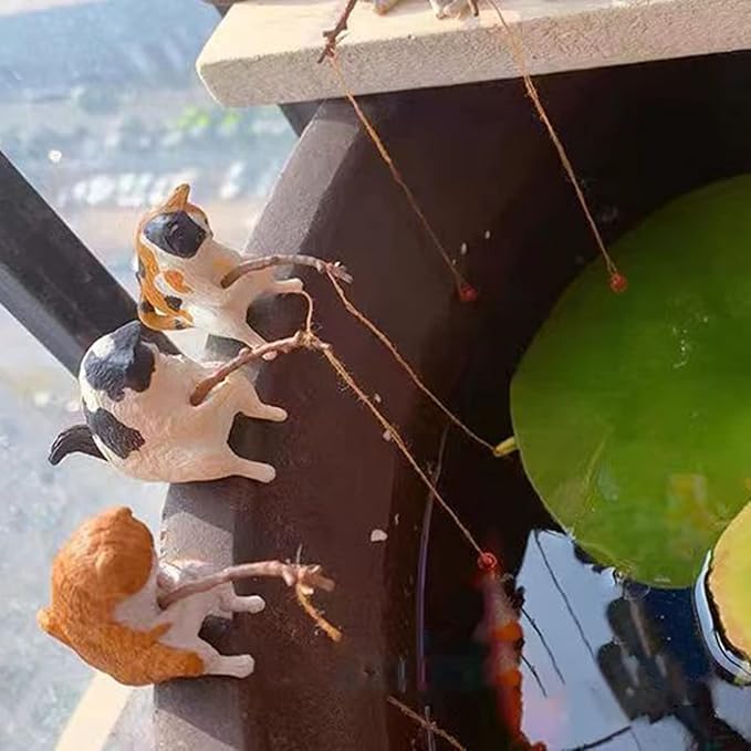 Aquarium Figurines Decorations Miniature Animal Ornaments Set Small Fishing Cat Landscaping Accessories For Fish Tanks Fishing Cat Figurine Animal Aquarium Decorations Aquarium Decor Betta Fish Tanks