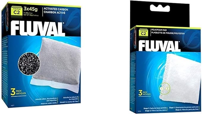 Fluval C2 Power Filter Replacement Media Bundle, 3-Pack Activated Carbon and 3-Pack Poly/Foam Pad, Filter Media for Aquariums up to 30 Gallons