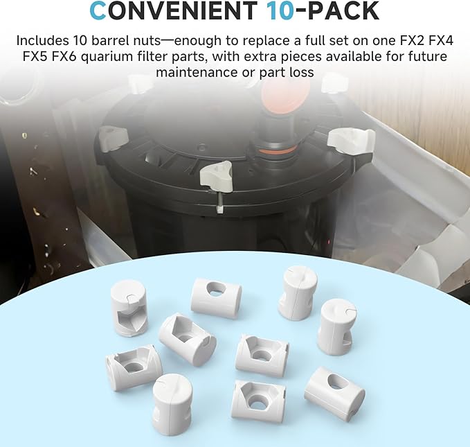 (10Pcs Lid Fastener Barrel Nuts Compatible with Fluval FX6 FX5 FX2 FX4 Canister Filters Replacement Parts, for Aquarium Filter Lock Nut Clamp Accessories