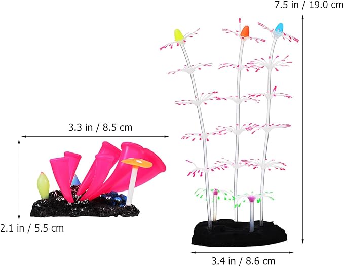POPETPOP Glow in the Dark Fish Tank Decorations 2Pcs Artificial Coral Ornaments Silicone Aquarium Plants for Reef Decor 3.46X3.34X2.16In Safe Non-Toxic Aquarium Glow Decorations