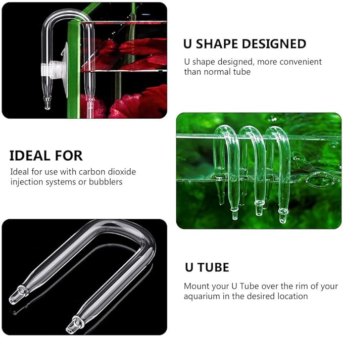 POPETPOP U Shape Aquarium Glass Co2 Diffuser: 4 Pcs Fish Tank Co2 Regulator - Aquarium U Tube Check Valve for Fish Tank Air Pump Accessories - Transparent