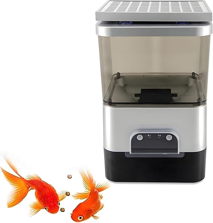 Automatic Fish Feeder for Pond, Large Capacity 10L with Timer Auto Outdoor Koi Fish Feeder Support WiFi and Solar Panel Charging for Vacation, Weekend Or Daily Use(Silver)