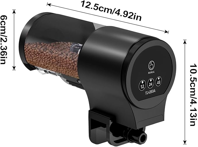 Automatic Fish Feeder for Aquarium - Auto Food Dispenser with Timer, 100ml Household Food Dispenser, with 12H 24H 48H Timer for Small Tank, Guppy Koi Cichlid Turtle Betta Shrimp Tetra360