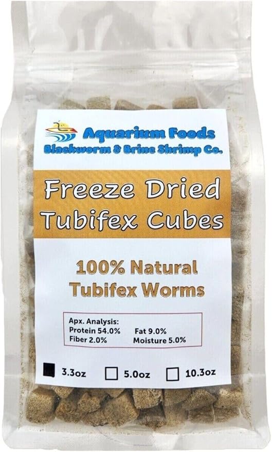 Tubifex Worm Cubes, Floating Freeze Dried Tubifex Worm Cubes, All Tropical Fish, Cichlids, Discus, Tetras, Bettas, Goldfish, Catfish, Marine Fish, Koi & Pond Fish…3.3oz Clear Bag