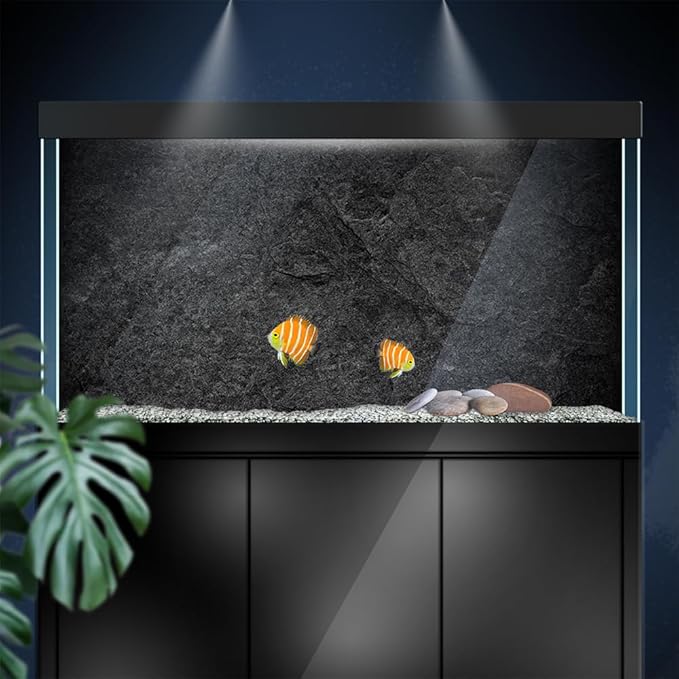 Aquarium Background Stickers - Black Stone Texture- Fish Tank Reptile Terrarium Decor Poster (60 x 30 cm / (23.6 x 11.8 inches))