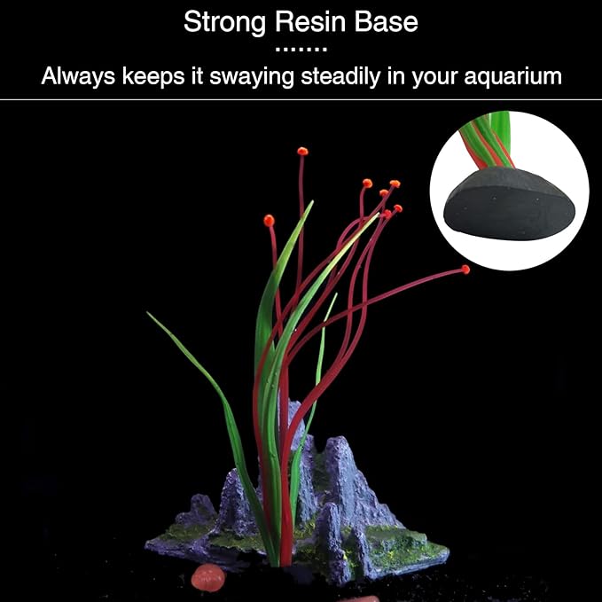 Fish Tank Decorations Aquarium Decorations Glowing Aquatic Plants Artificial Silicone Ornament with Glowing Effect for Fish Tank Landscape Decoration Betta Fish Tank Decor (Red)