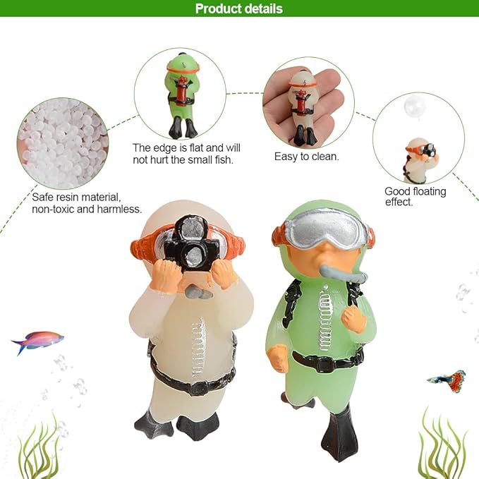 AnRui 2 Pack Floating Fish Tank Decorations Cute Diver Aquarium Decoration Floating Device Betta Fish Tank Accessories Ornament for Fish Playing