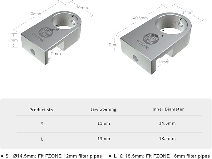 FZONE Mini Aquarium Fixing Clamp, Aluminum Alloy Holder for Rimless Aquariums Fasten Water Pipes with Anti-Overflow Card Slot for Fish Tank Inlet and Outlet Pipes 2pcs(S)