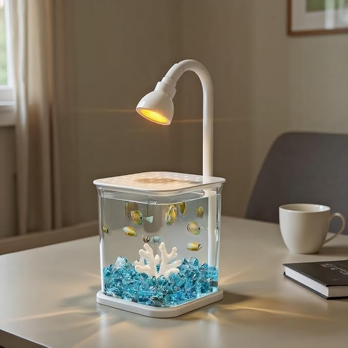 Betta Isolation & Breeding Starter Kit - 0.6Gallon Small Desktop Aquarium with LED Light, Heater, Clean Sponge, Plants, Luminous Stones, 6-in-1 Test Strips - for Betta Fish, Small Fish, Shrimp