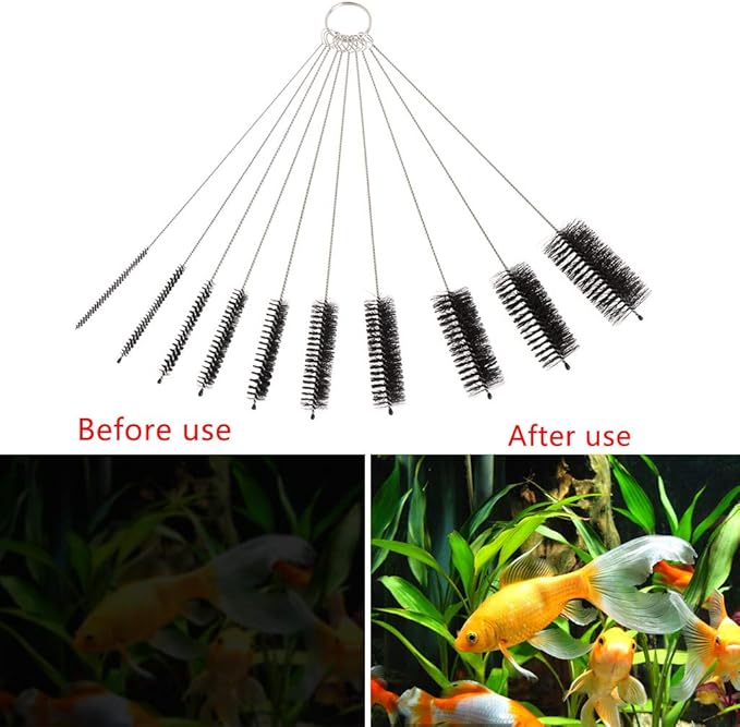 10 Pack Flexible Brush for Tubing Flexible Bristles 7.9 Inch Long Stainless Steel Tube Aquarium Filter Brushes
