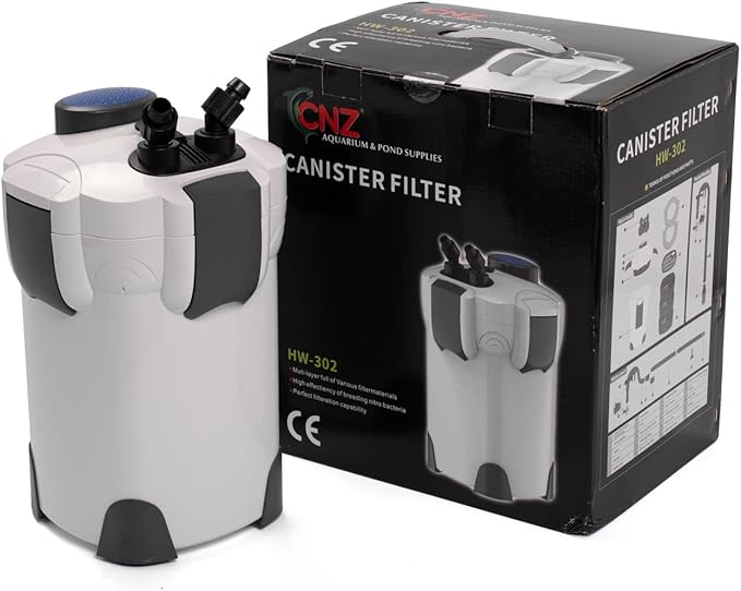 CNZ HW-302 265GPH Aquarium Canister Filter with Meida Kits, White