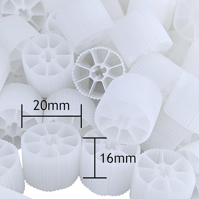 Moving Bed Bio Filter Media - 20mm, White, for Koi Ponds, Aquariums, Aquaculture, Aquaponics (100 pcs)