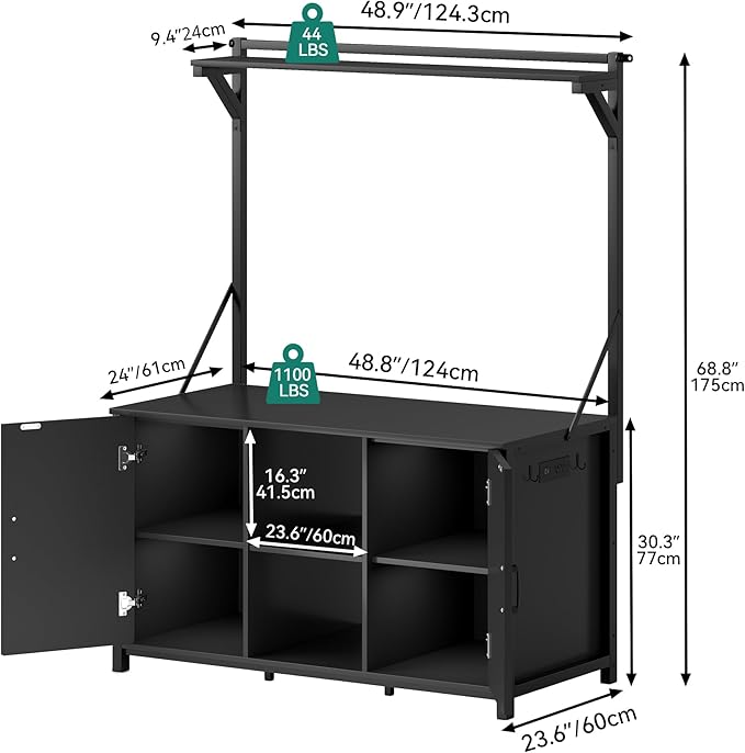 YITAHOME 120 Gallon Fish Tank Stand with Power Outlets, Heavy Duty Metal Large Aquarium Stand with Cabinet, Reptile Terrariums Table for Turtle Accessories Storage,1100LBS Capacity, Black