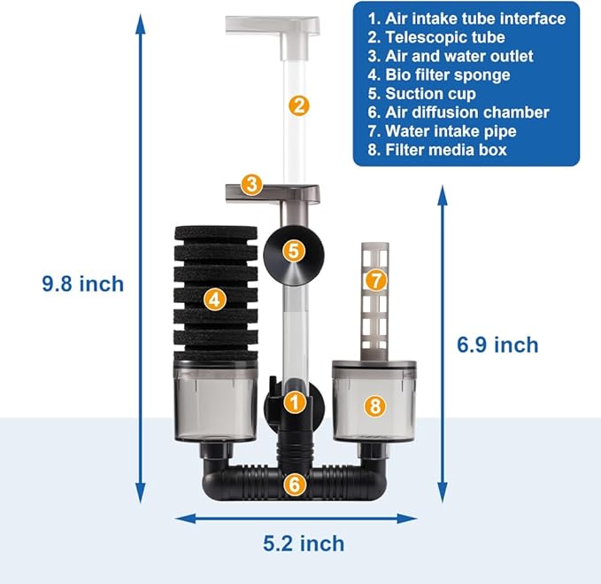 DaToo Aquarium Sponge Filter Fish Tank Foam Filter Quiet Submersible Bio Sponge Filter with 2 Spare Sponges and 1 Bag of Bio Ceramic Media Balls