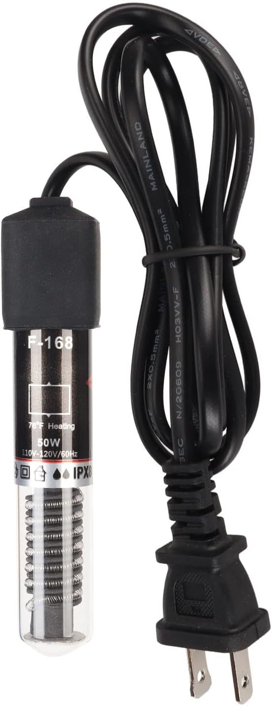 Mini Fish Heater, Quartz Glass Temperature Control Safety Small Submersible Aquarium Heater Intelligent for Freshwater (50W US Plug 110V)