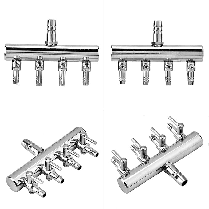 Aquarium Air Valve, Air Splitter Aquarium Tubing Connectors, Steel Aquarium Air Pump Accessories, Aquarium Aalve Aplitter for Fish Tank Air Pumps (8 to 4mm Four-Hole Splitter Head)