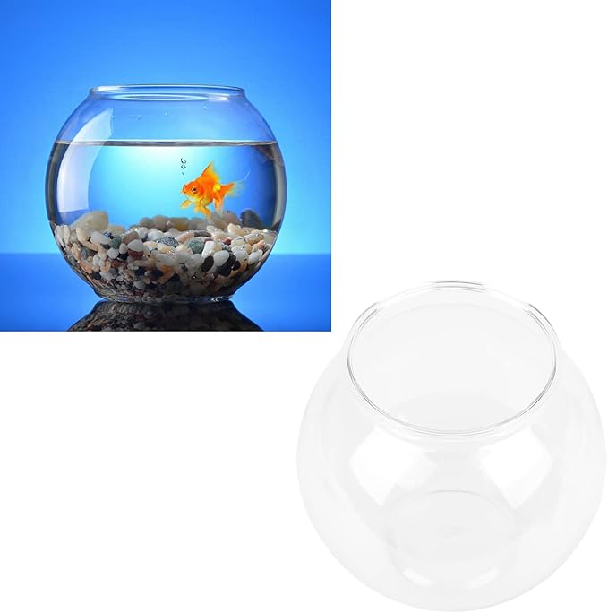 Plastic Round Fish Bowl, Mini Plastic Fish Bowls Heavy Duty Plastic Round Fish Bowl Small Round Fish for Desk Bookcase Decorations (S)