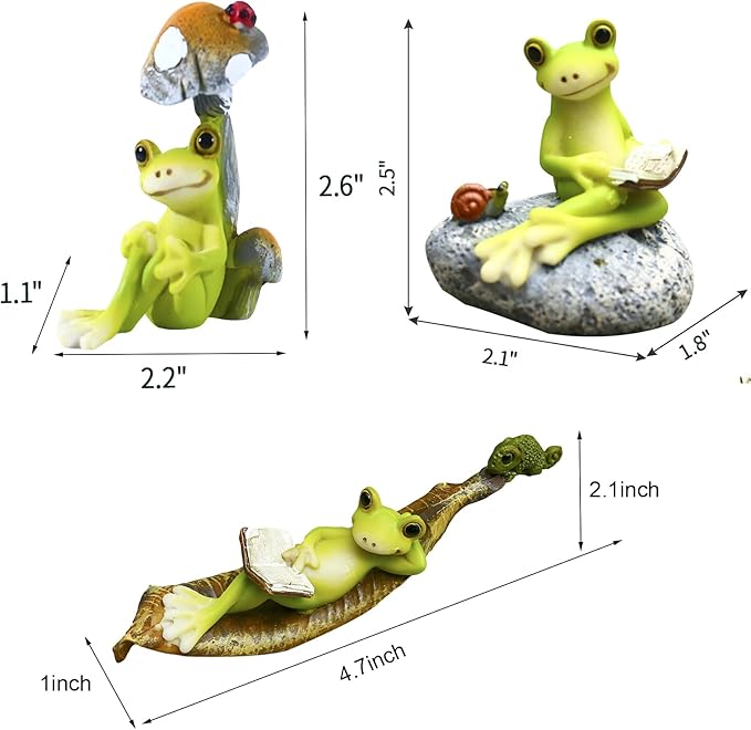 Resin Frog Ornaments for Fish Tanks and Home Decor,Enchanting Whimsical Frogs Reading Trio