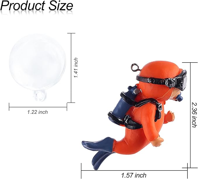WishLotus Aquarium Decorations, Mini Cute Fish Tank Floating Decor Aquarium Ornament Resin Aquarium Diver Decorations for All Kinds of Aquarium/Fish Tank Landscaping Decorations (Orange)