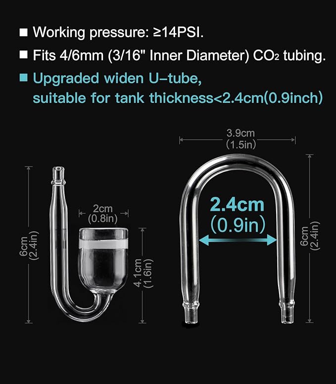 Aquarium Glass CO2 Diffuser Atomizer with U Tube Check Valve Suction Cup Premium Version