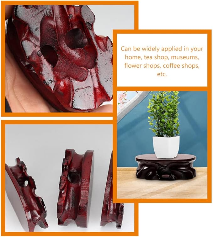 Uonlytech 2pcs Vase Crafts Stable Chinese Table Furniture Figurine for Flower Bases Riser Lamp Home Pot Office Stand Wooden Oval Decoration Wood Base Teapot Aquarium Oriental Statue Display