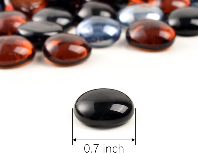 Flat Glass Marbles 1lb, 100PCS Mixed Color Black Amber Gray Glass Beads Rocks Flat Gems Stone for Vase Filler Aquarium Tank Pebbles Decoration