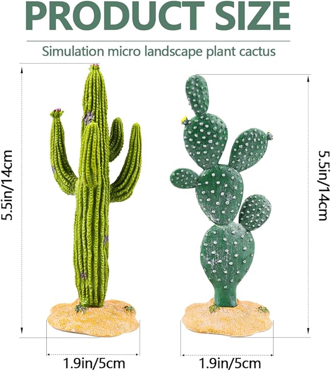2Pcs Reptile Cactus Plants Terrarium Decoration Faux Reptile Terrarium Cactus Plant Landscape Decoration for Turtle Lizard