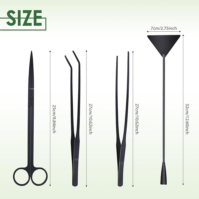 Aquarium Kit 4 Pcs Anti-Rust Aquatic Plant Aquascaping Tools Stainless Steel Black Long Tweezers Scissors Algae Scraper for Terrarium Feeding Fishes Trimming Water Plants
