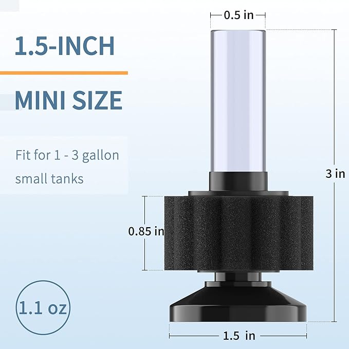 Pawfly Aquarium Nano Bio Sponge Filter Quiet Betta Fry Shrimp Foam Filter Kit with Airline Tubing for Small Fish Tank up to 3 Gallon, 3 Pack