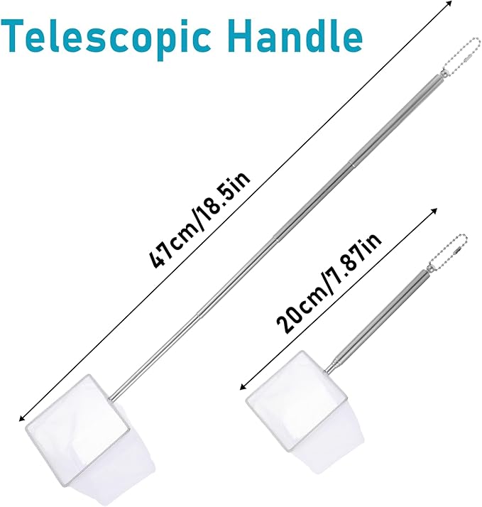 4 PCS Fish Tank Shrimp Net Extendable Handle, Aquarium Stainless Steel Small Fishing Net with Adjustable Handle Fishtank Nets Small Nets for ShrimpFish Circle Square Brine ShrimpNet for Aquarium