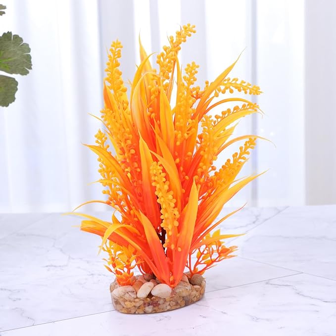 Amosfun 2Pc Aquarium Plants Artificial Grass Fish Tank Decor 7.48 Inch Realistic Plastic Ornament for Freshwater and Saltwater Tanks