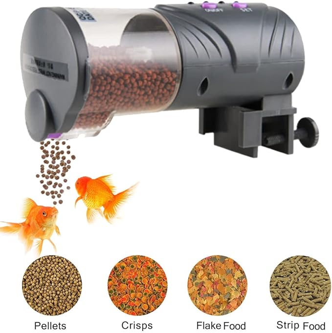 Intelligent Automatic Fish Feeder with Timing Function, Large Capacity Dry Food Bucket - Adjustable 12 / 24h Feeding, Easy Installation for Aquarium Fish Tanks