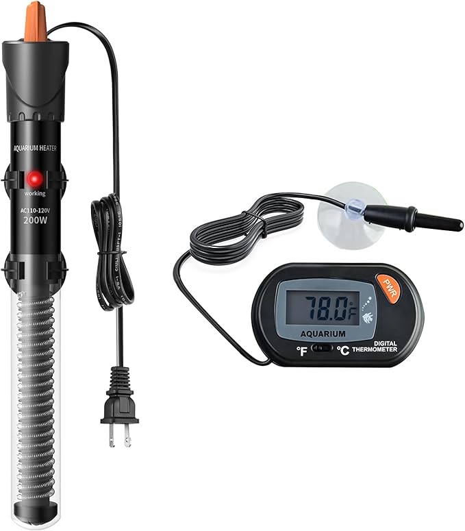 HiTauing Aquarium Heater 25W/50W/100W/200W/300W, Adjustable Knob Fish Tank Heater with Digital Thermometer, Submersible Betta/Turtle Tank Heater for Freshwater and Saltwater Tanks